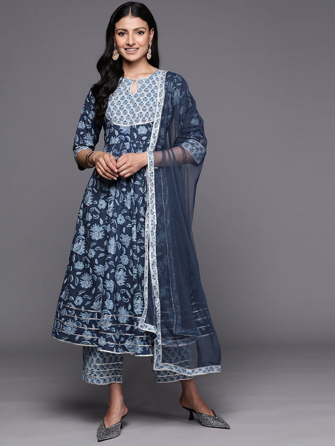 libas floral yoke design empire gotta patti pure cotton kurta with trousers & with dupatta