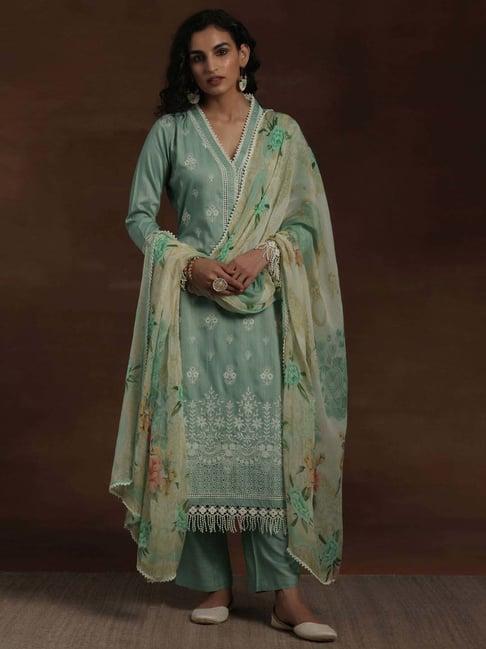 libas green embroidered kurta & palazzo set with dupatta