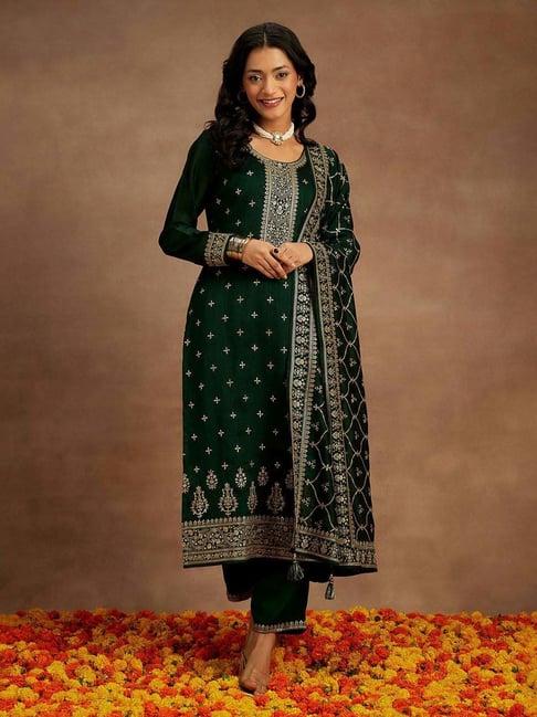 libas green embroidered kurta pant set with dupatta