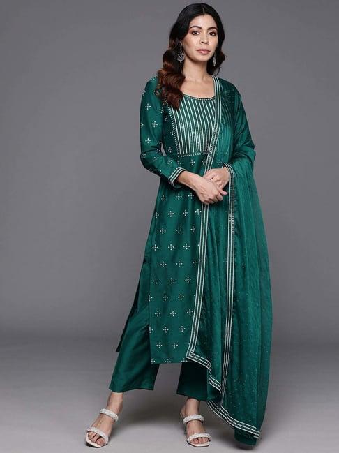 libas green embroidered kurta pant set with dupatta