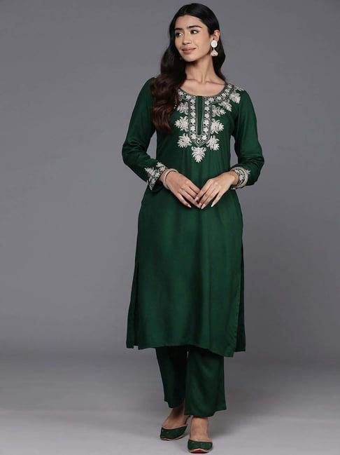 libas green embroidered kurta pant set