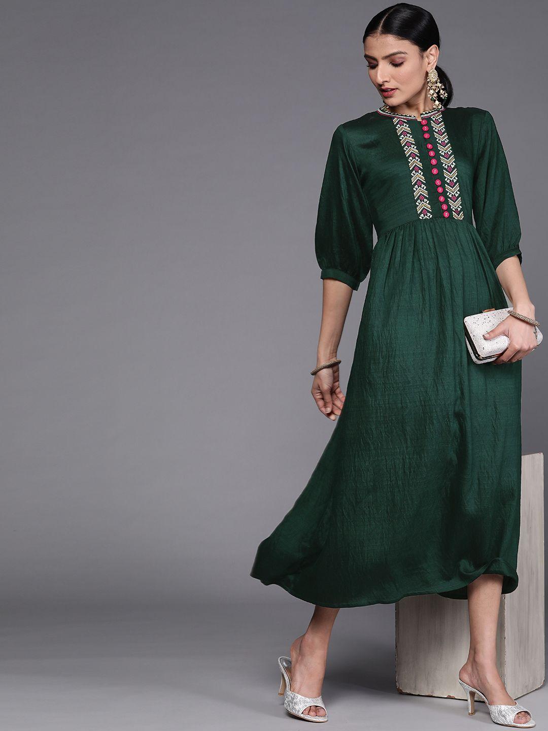 libas green yoke embroidered ethnic maxi dress
