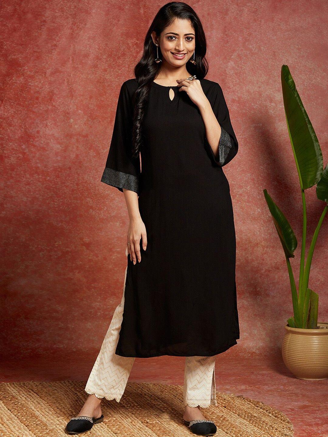 libas keyhole neck flared sleeves straight kurta