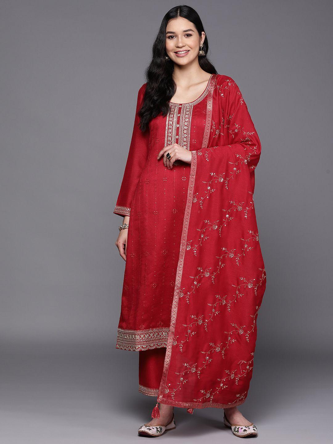 libas magenta floral embroidered kurta with trousers & with dupatta