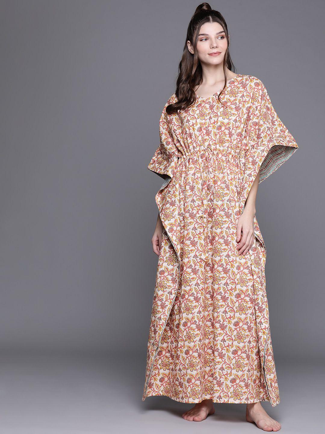 libas multi cotton printed kaftan night dress