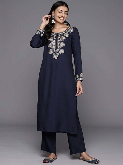 libas navy embroidered kurta pant set