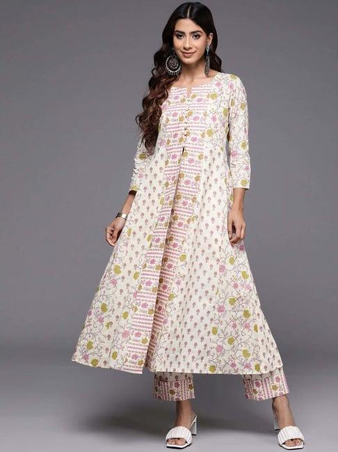 libas off-white cotton printed kurta pant set