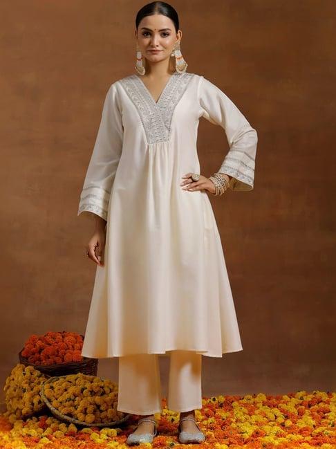 libas off-white embellished kurta pant set