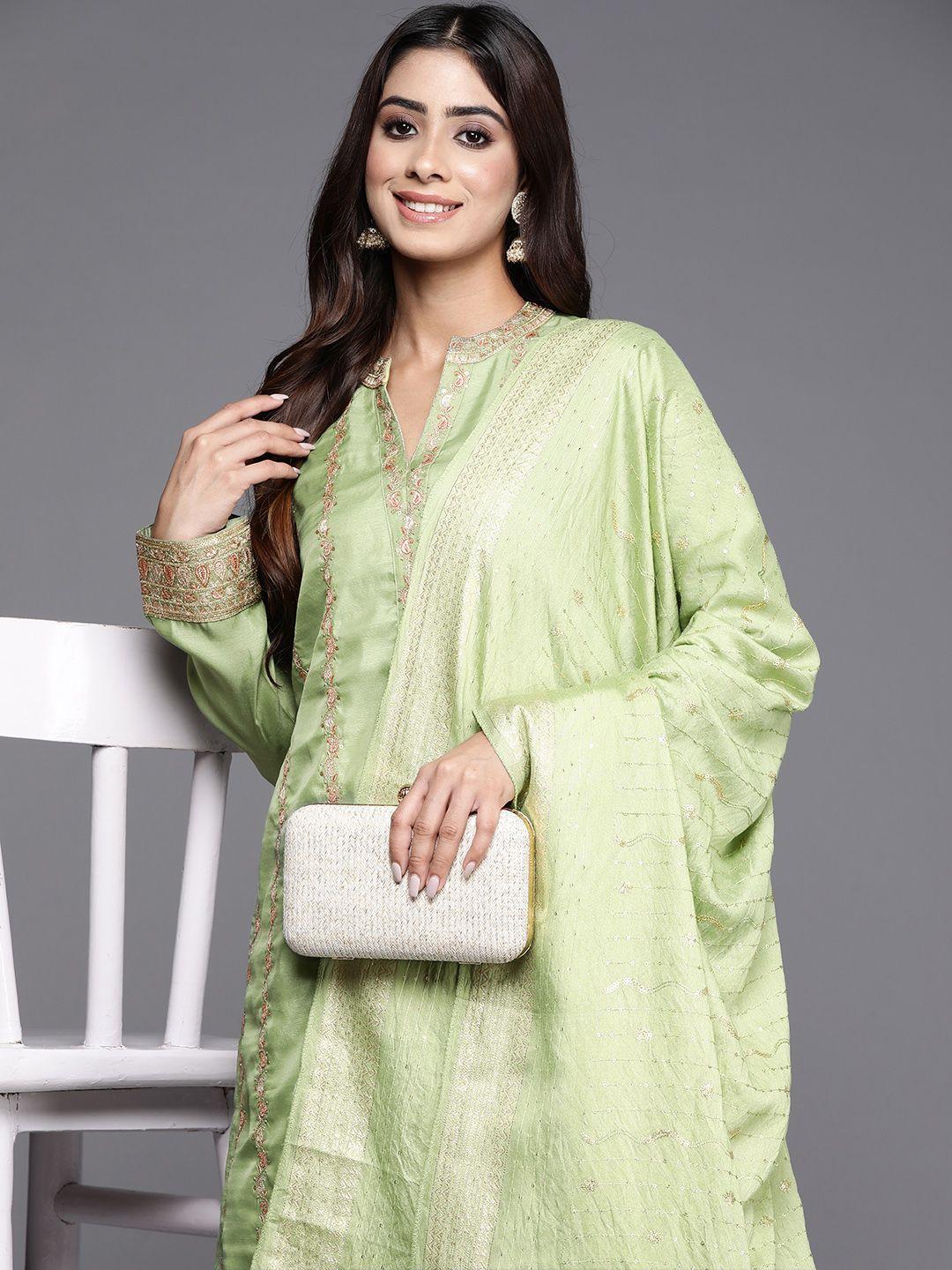 libas paisley embroidered zari regular kurta with trousers & dupatta