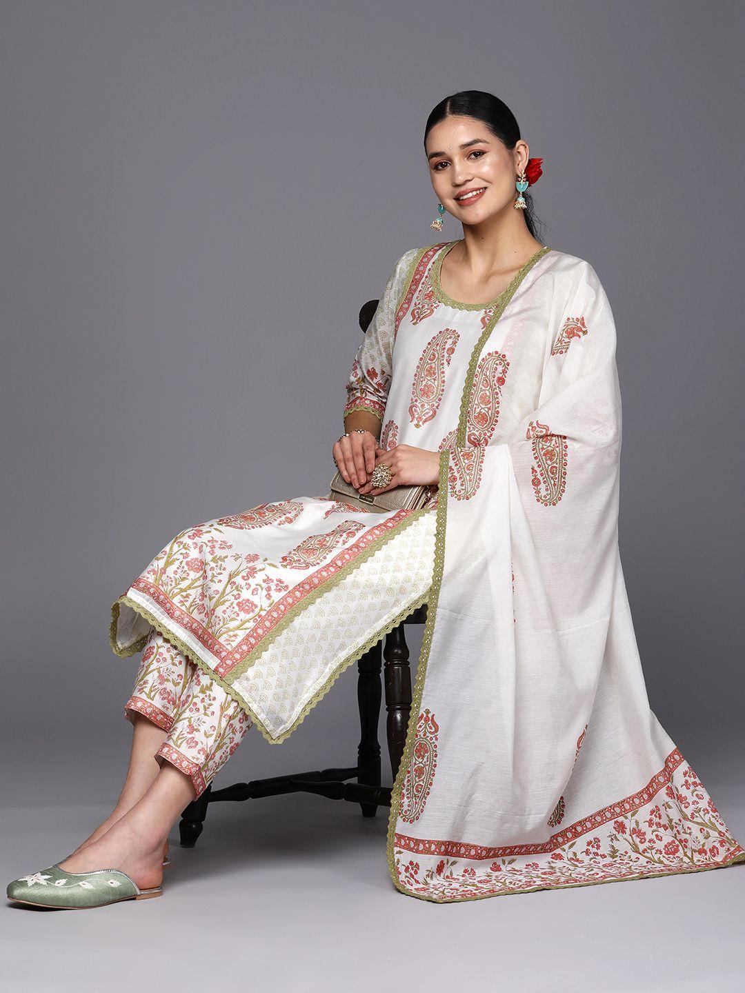 libas paisley printed chanderi silk kurta with trousers & with dupatta