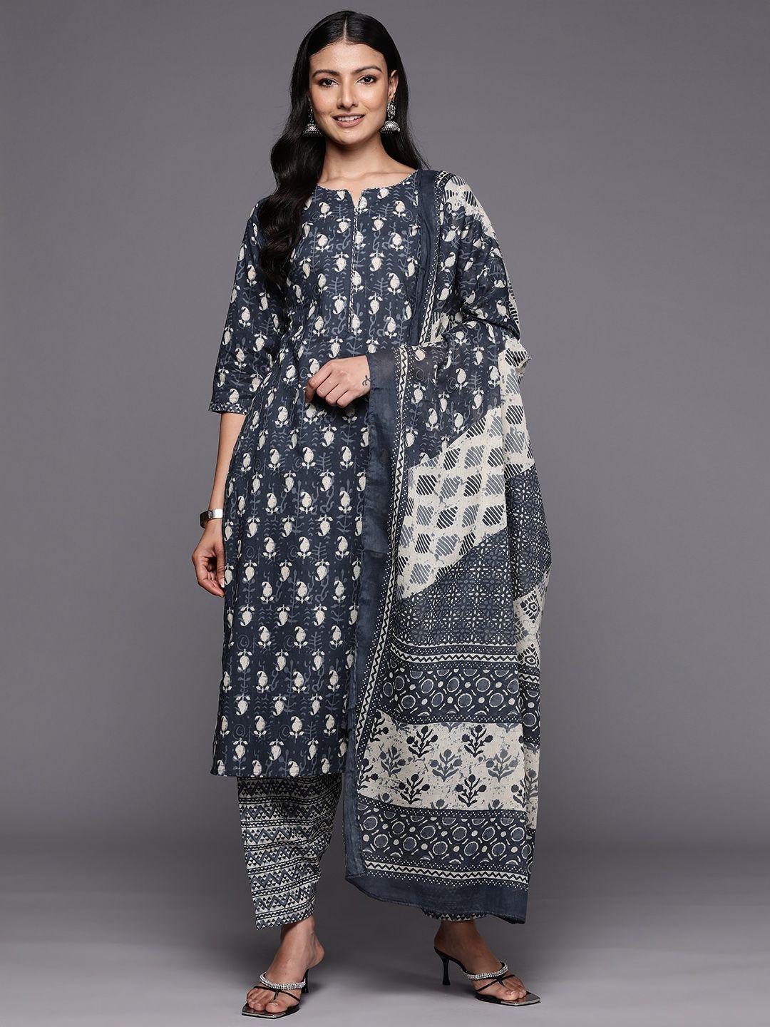 libas paisley printed pure cotton kurta with salwar & with dupatta