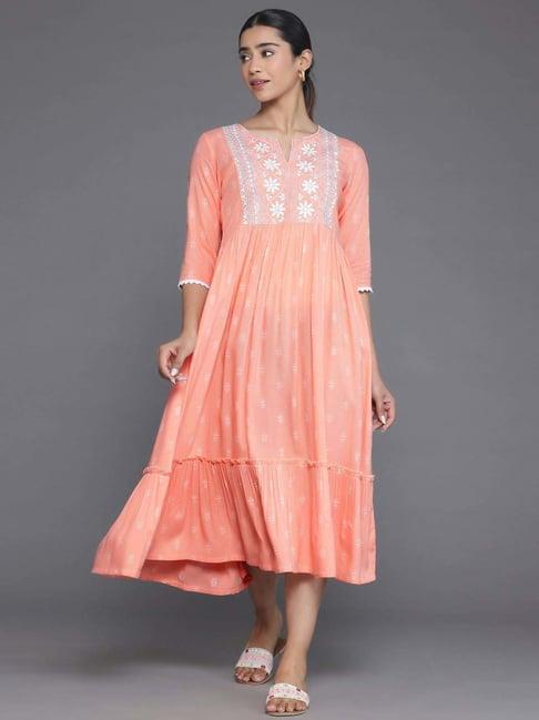 libas peach embroidered a-line dress