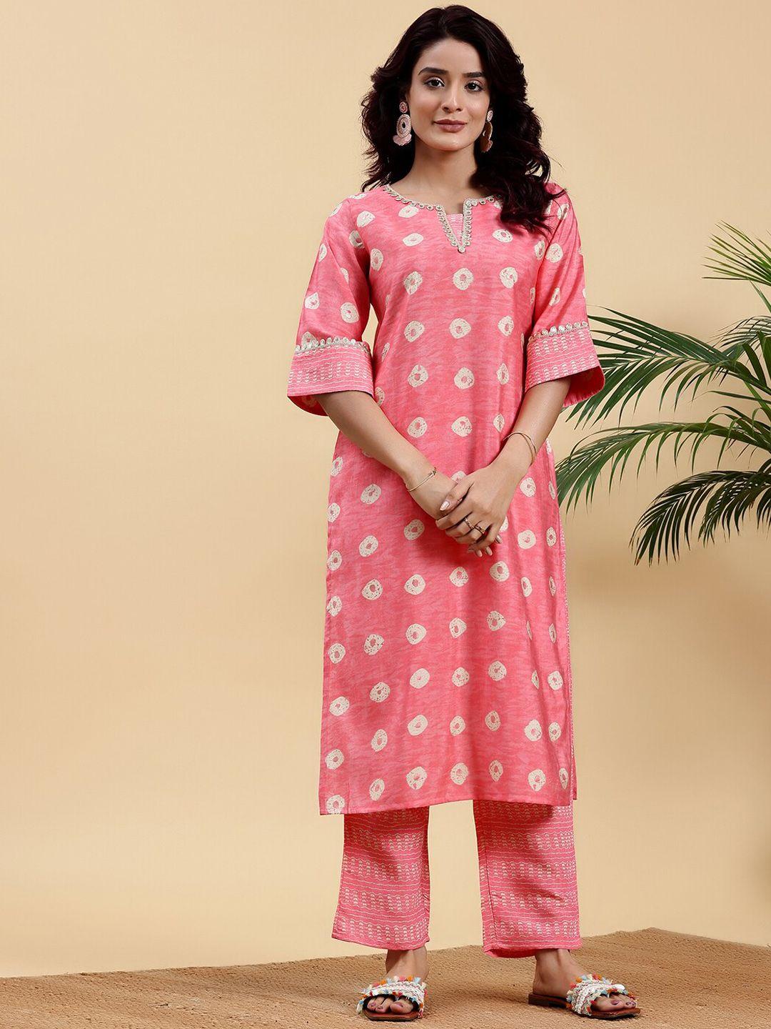 libas peach ethnic motifs printed gotta patti straight kurta with trousers