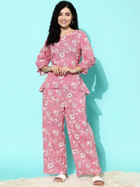 libas pink cotton printed top pyjamas set