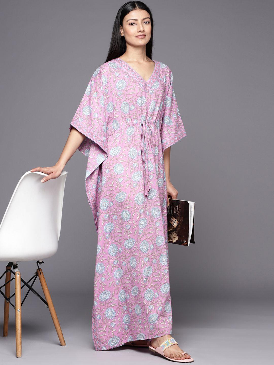 libas printed cotton kaftan maxi night dress