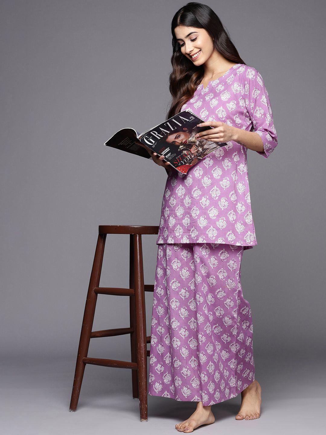 libas printed cotton night suit