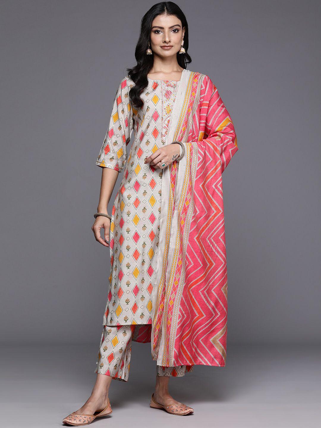 libas printed regular gotta patti kurta with trousers & dupatta