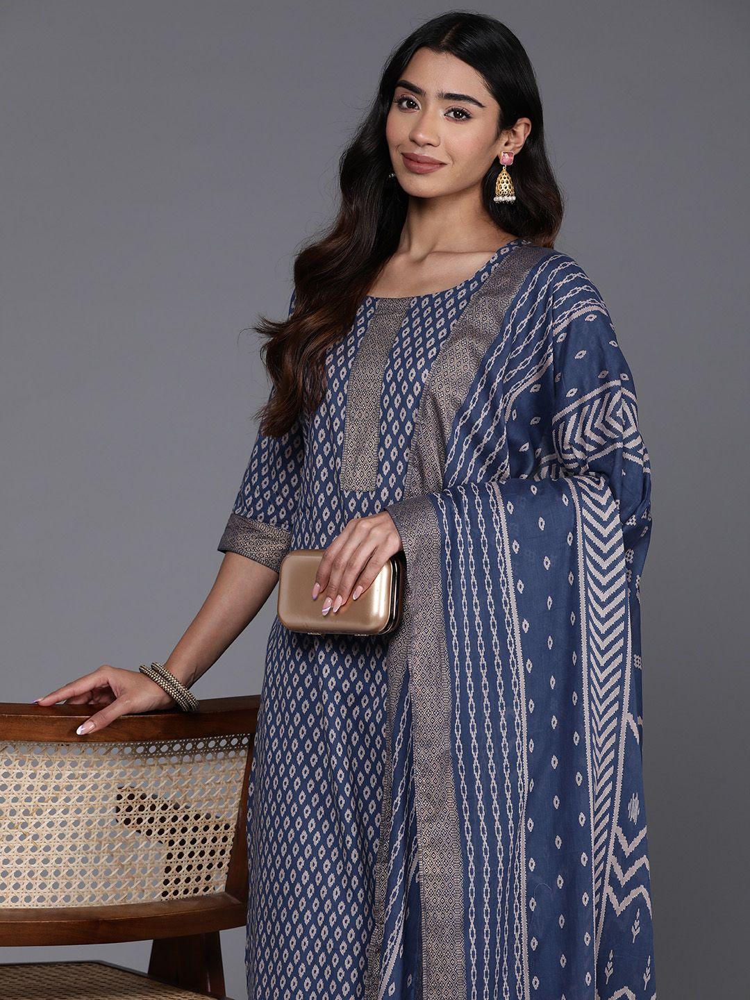 libas printed regular pure cotton kurta with palazzos & dupatta