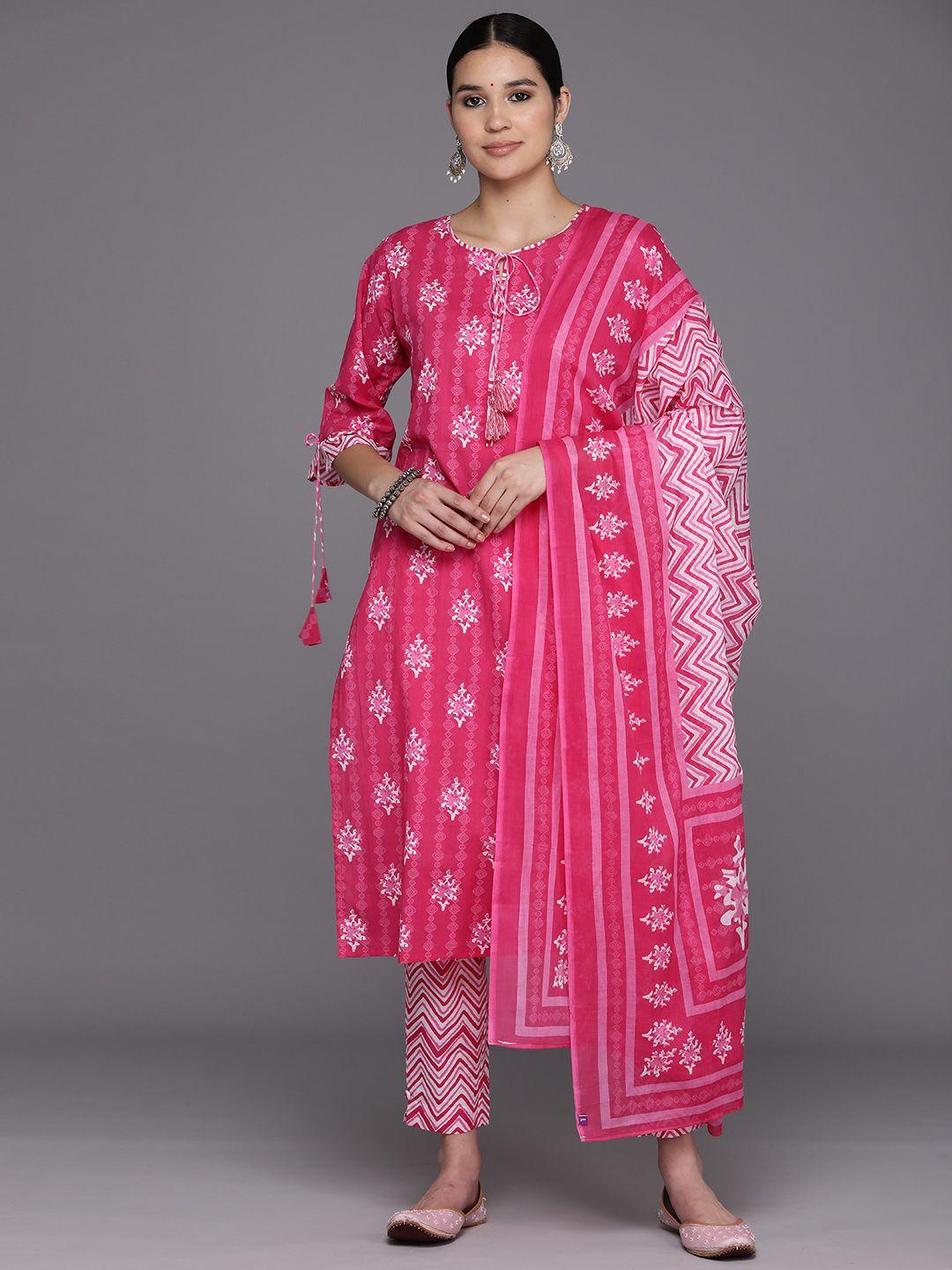 libas printed regular pure cotton kurta with trousers & with dupatta