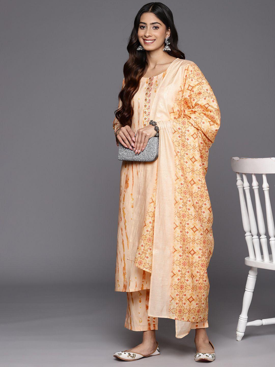 libas printed regular sequinned kurta with trousers & dupatta