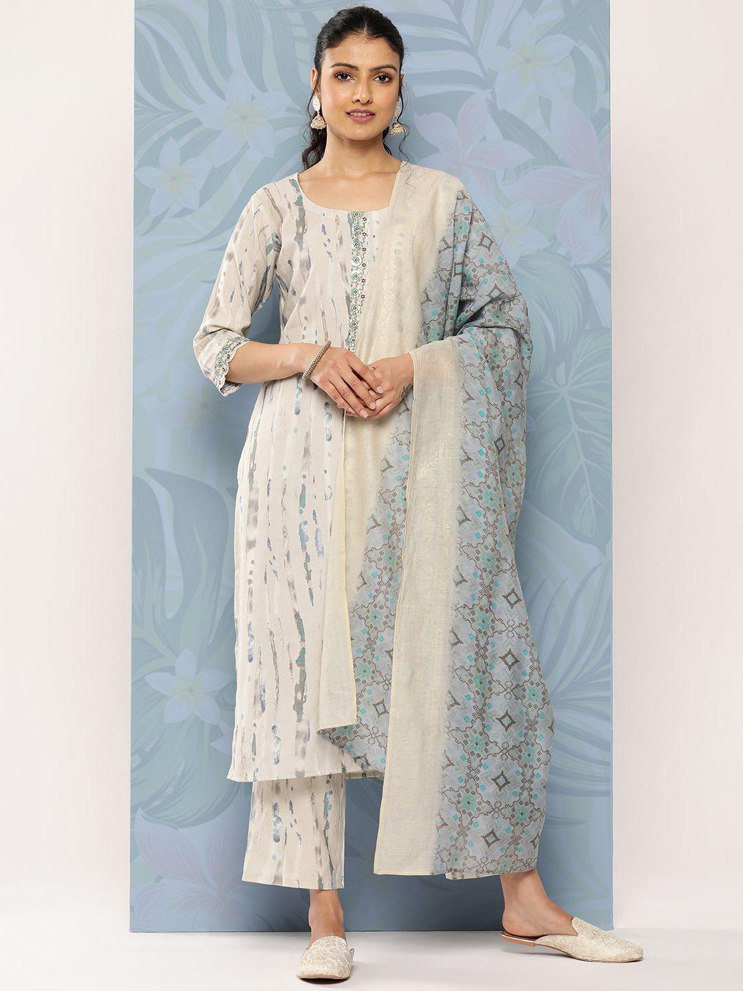 libas printed regular sequinned kurta with trousers & with dupatta