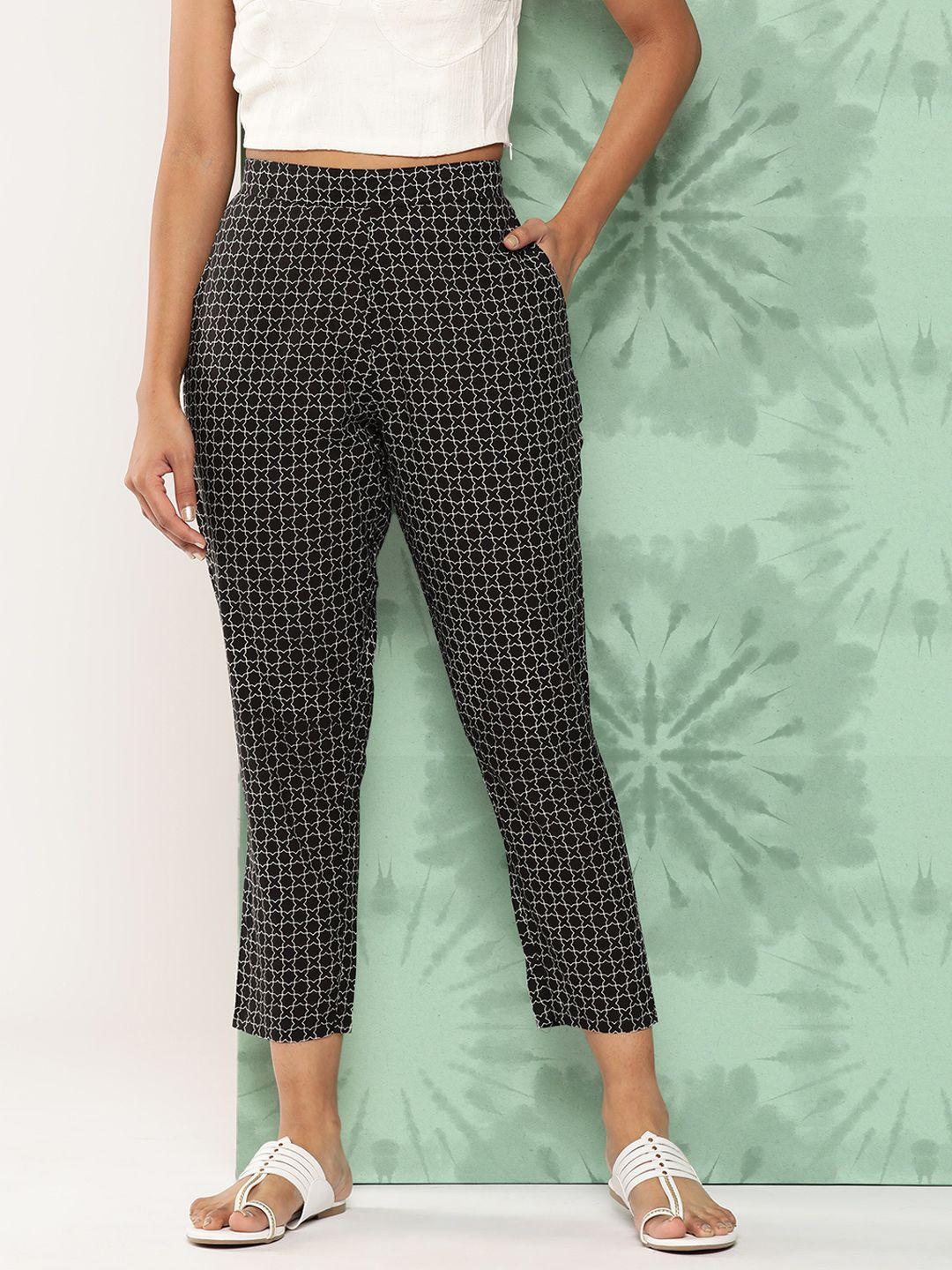 libas printed relaxed straight leg cotton trousers