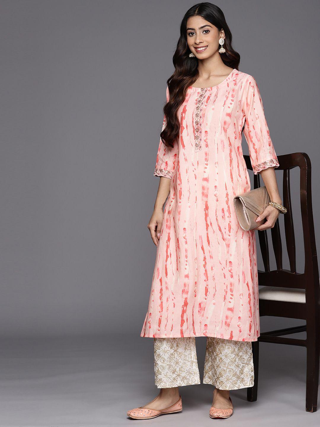 libas printed sequinned laced kurta