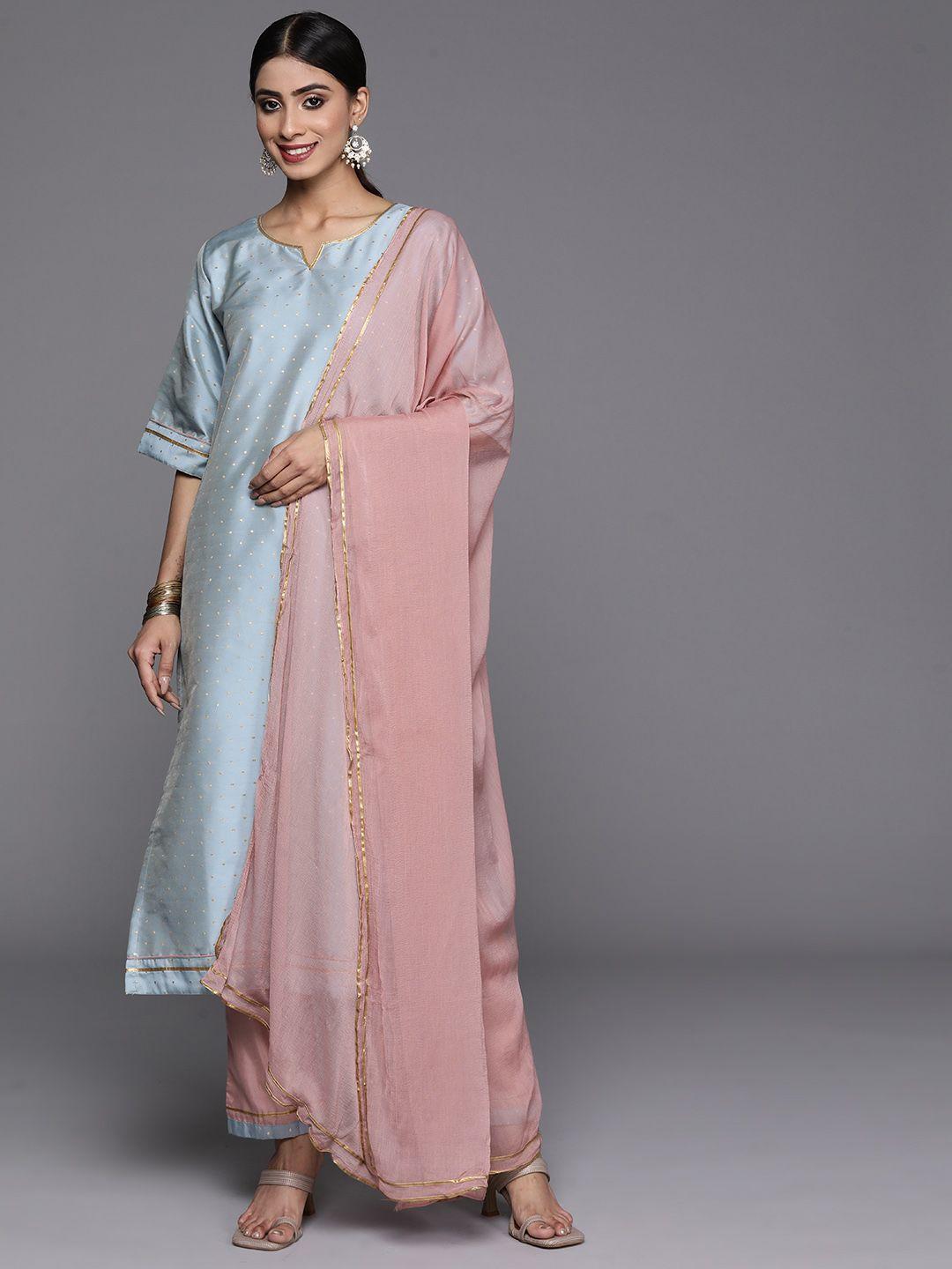 libas printed sweetheart neck gotta patti kurta with trousers & dupatta