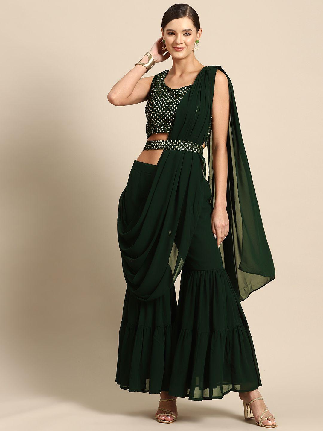 libas pure georgette ready to wear palazzo saree with belt