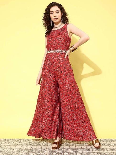 libas red printed jumpsuit