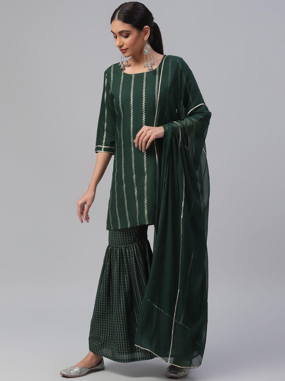 libas striped pleated kurti with sharara & dupatta