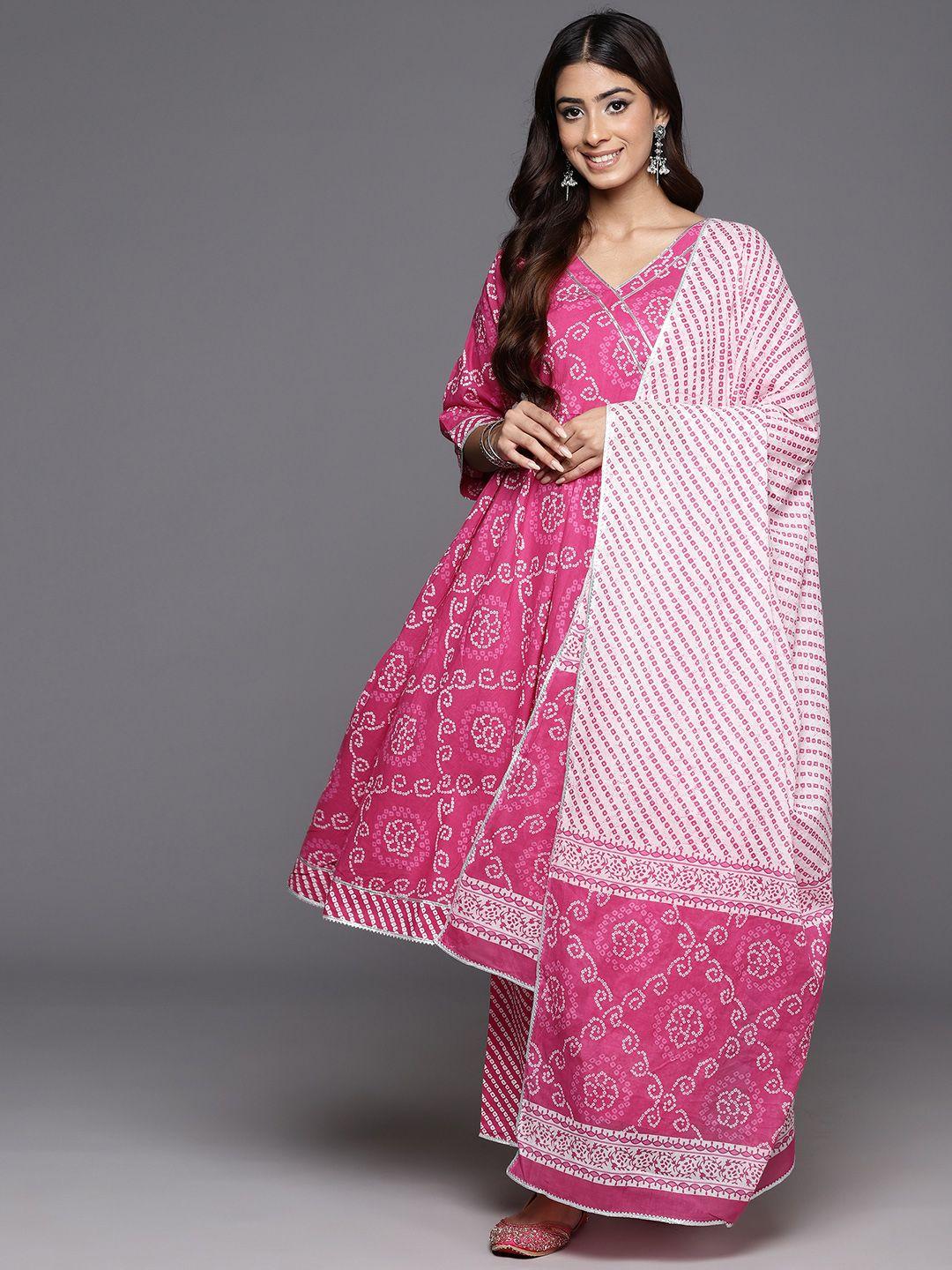 libas women bandhani printed angrakha gotta patti kurta with trousers & with dupatta