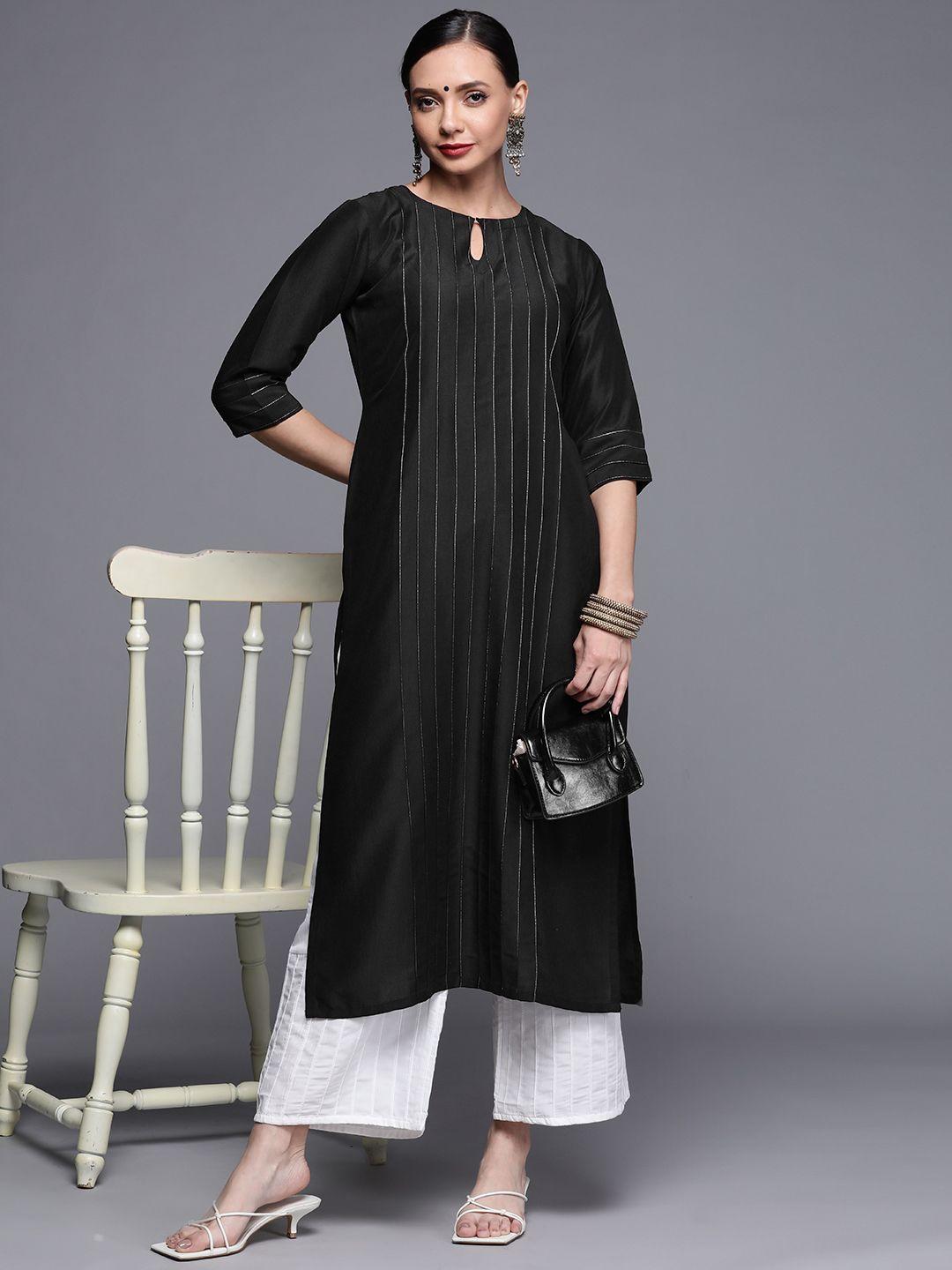 libas women black chanderi silk kurta