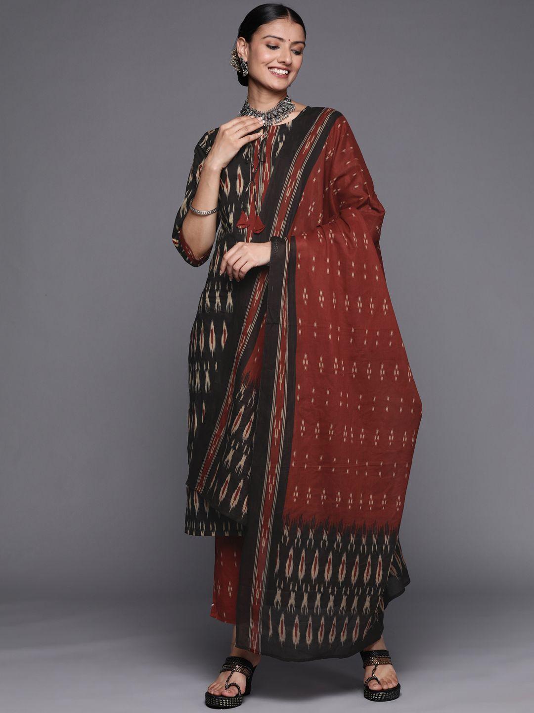 libas women black ethnic motifs printed pure cotton kurta with trousers & dupatta