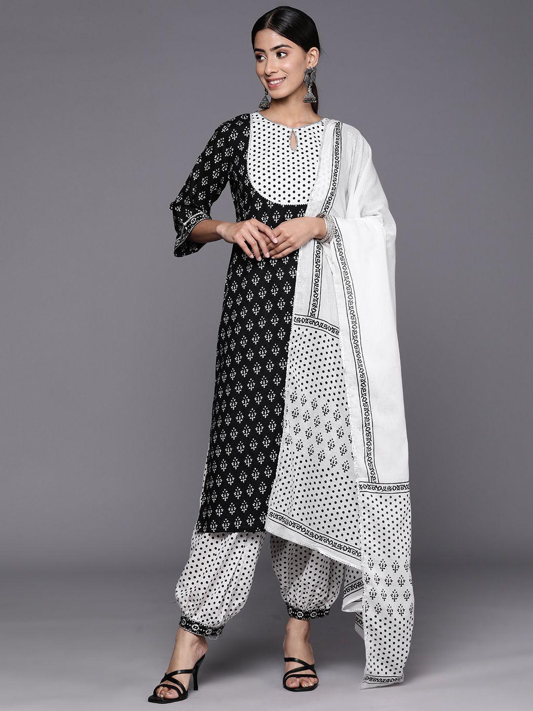 libas women black ethnic motifs yoke design regular gotta patti pure cotton kurta with salwar & with dupatta