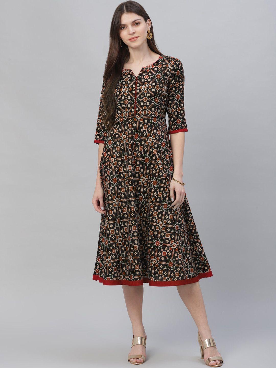 libas women black printed a-line dress