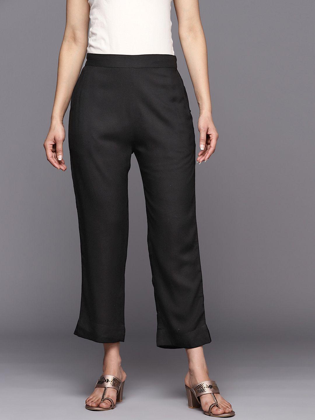 libas women black slim fit trousers