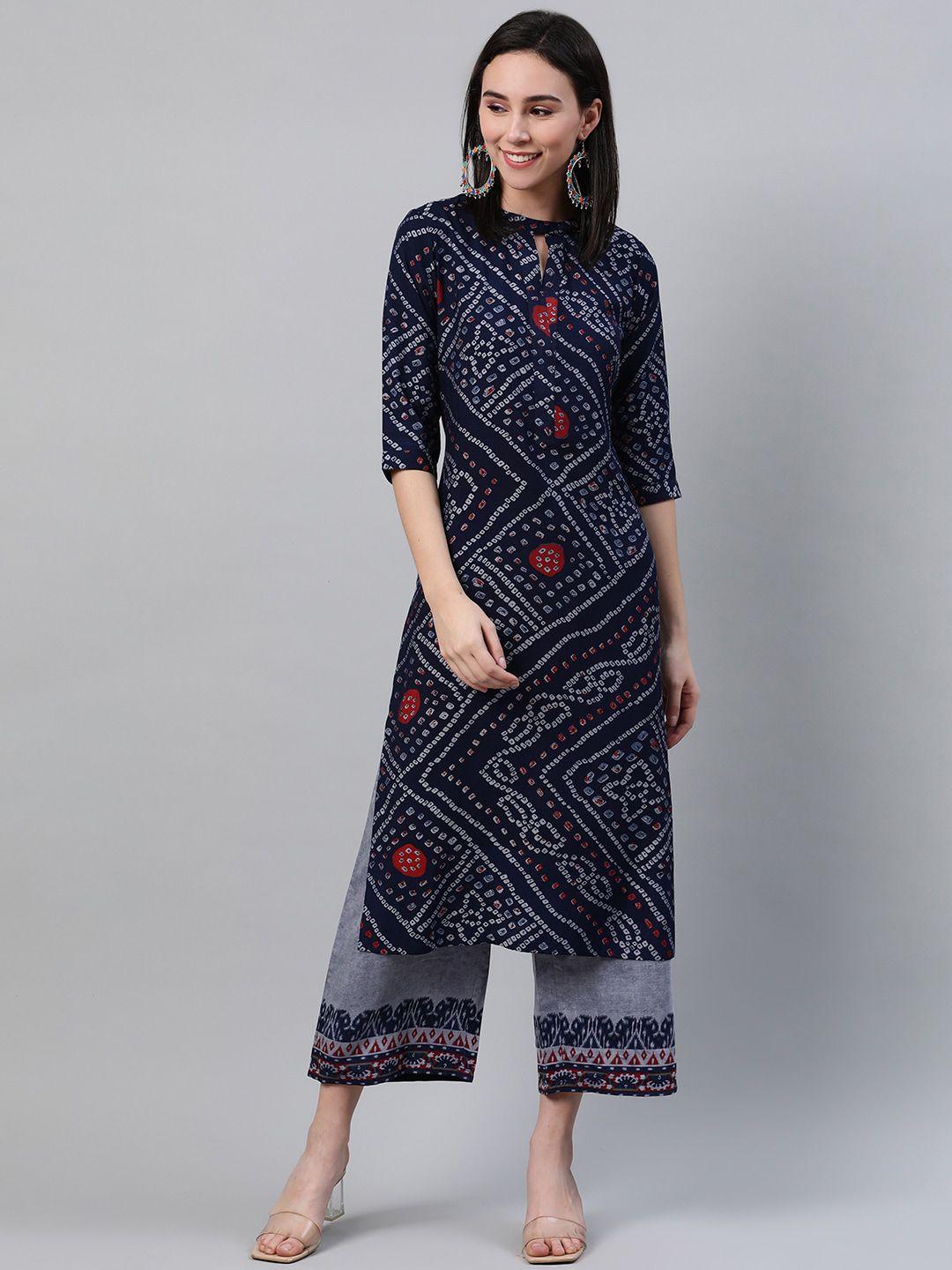 libas women blue bandhani printed kurta