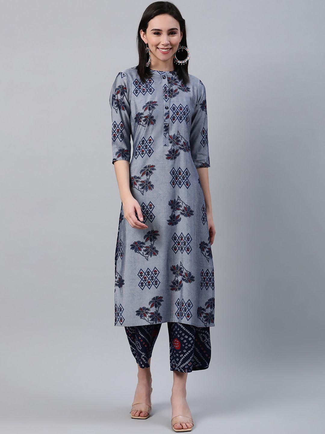 libas women blue geometric printed kurta