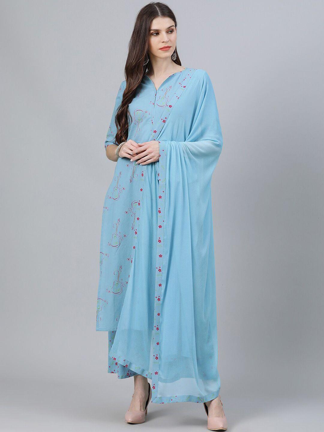 libas women blue printed kurta with palazzos & dupatta