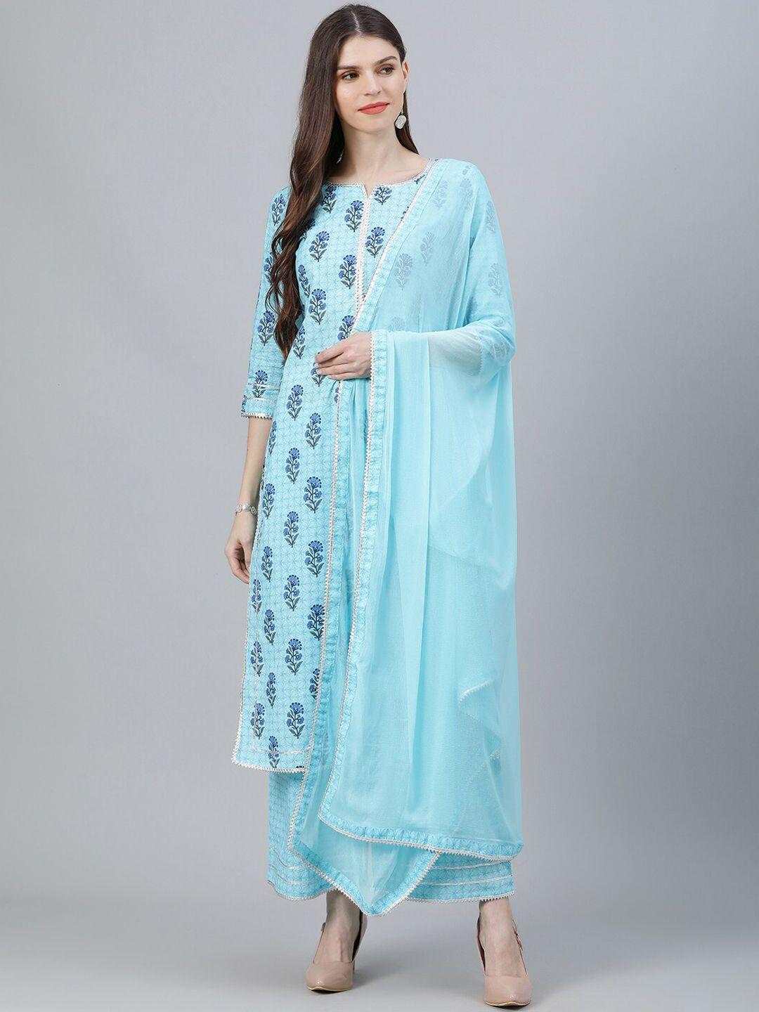 libas women blue printed kurta with palazzos & dupatta