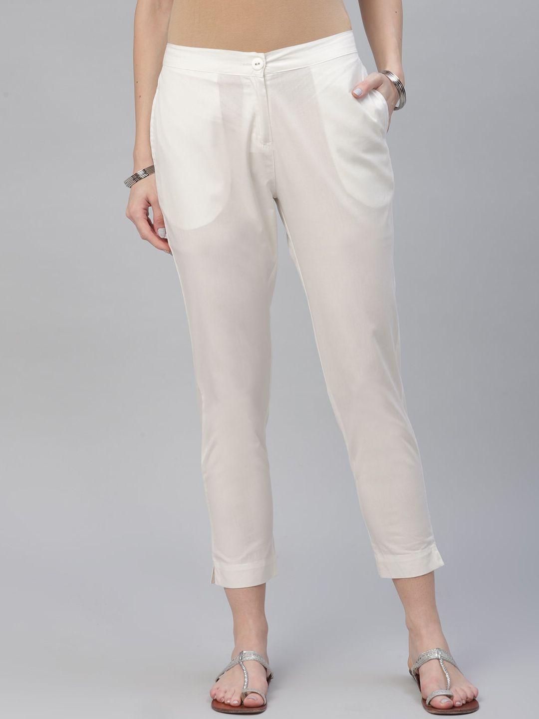 libas women cream-coloured cigarette trousers