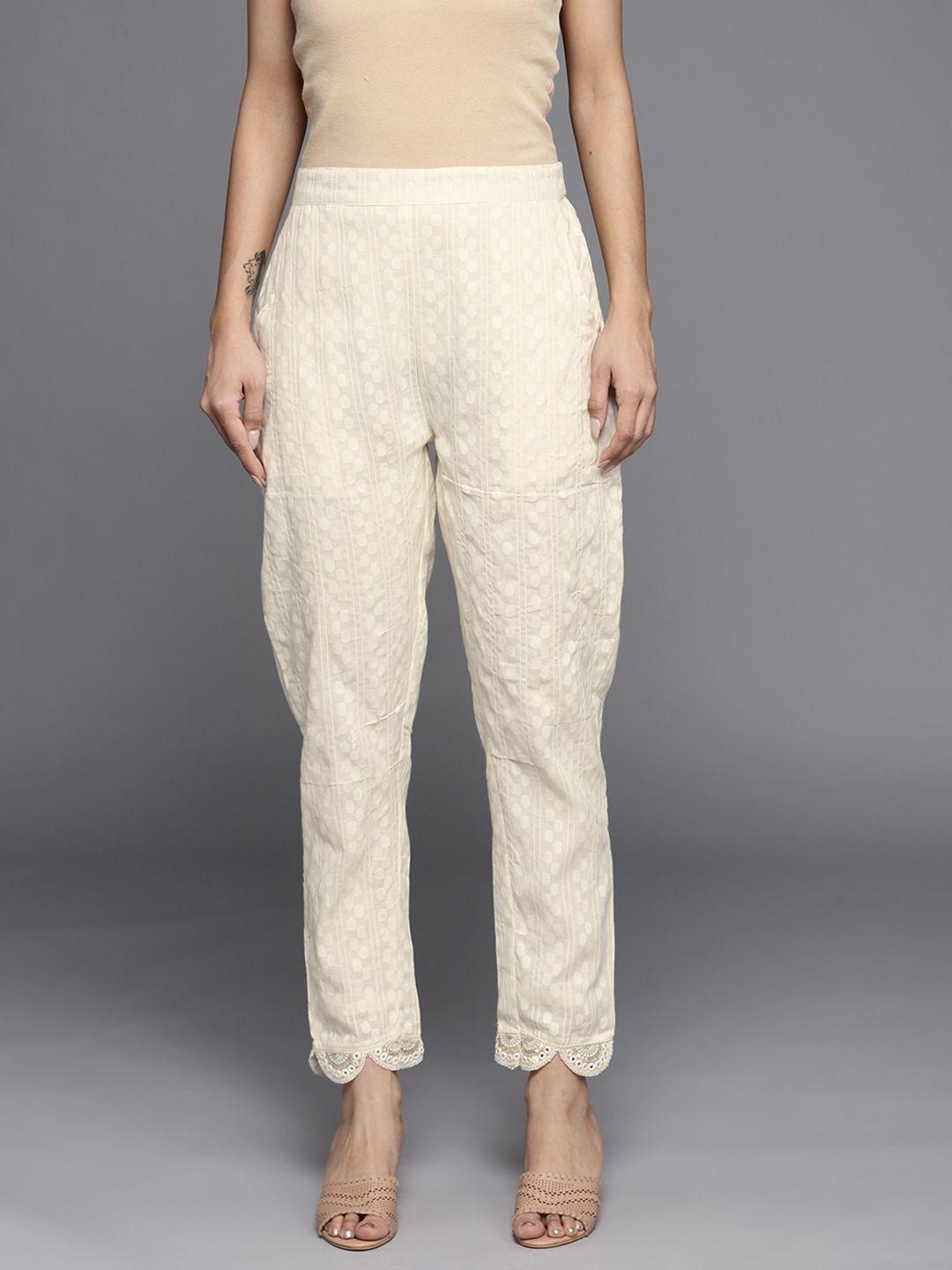 libas women cream-coloured trousers