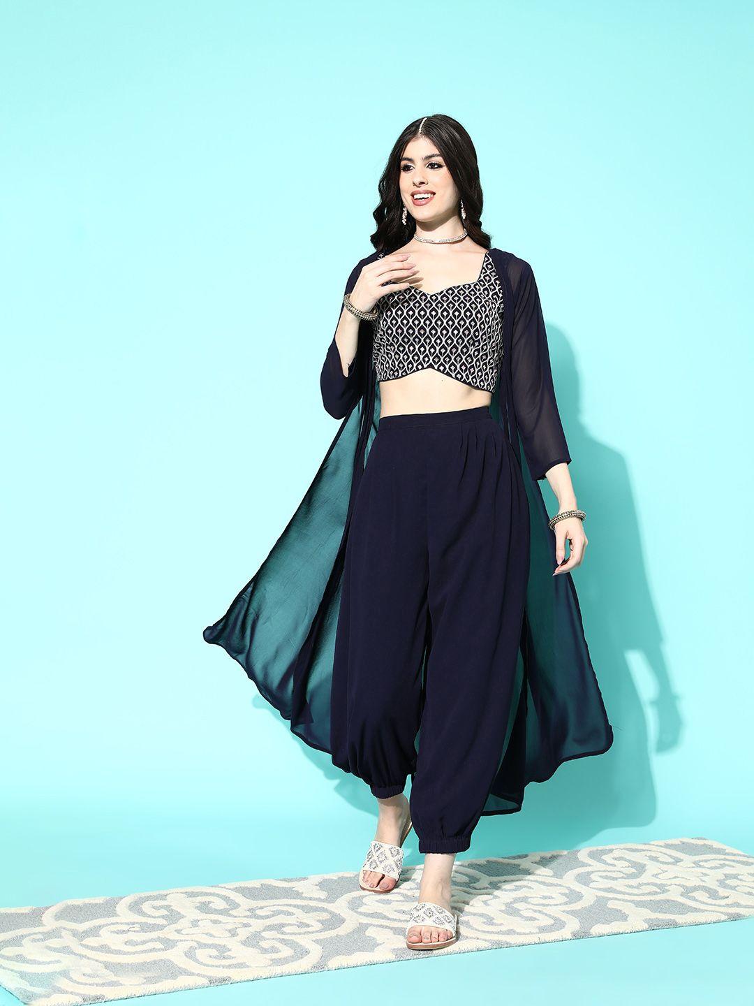 libas women embroidered crop top with salwar & with shrug