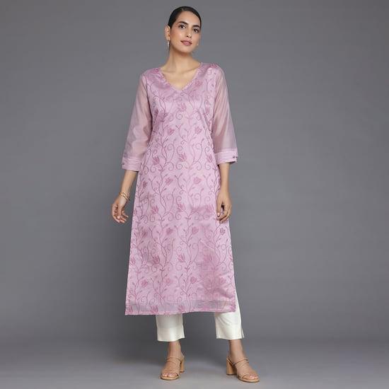 libas women embroidered silk straight kurta