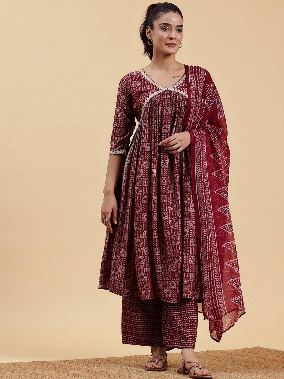 libas women ethnic motifs printed empire gotta patti kurta with palazzos & with dupatta