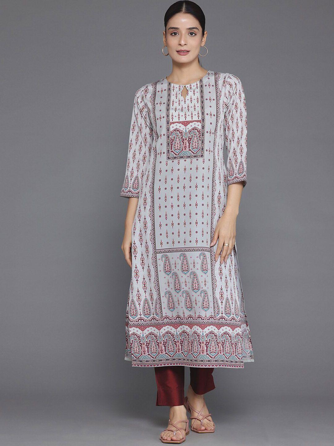 libas women ethnic motifs printed keyhole neck crepe kurta