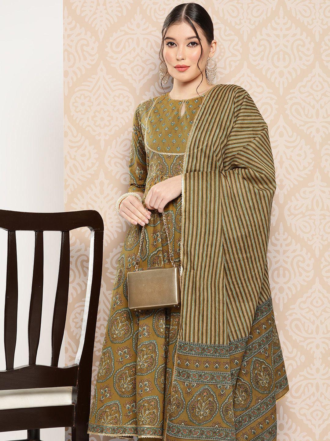 libas women ethnic motifs printed panelled gotta patti kurta with trousers & with dupatta