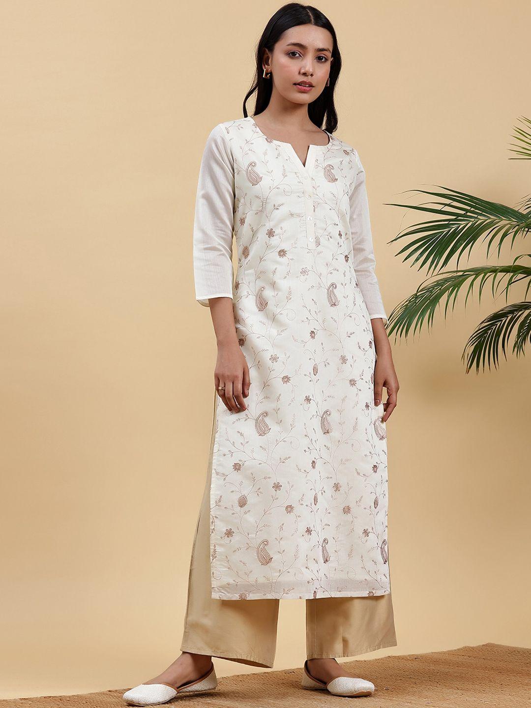 libas women floral embroidered chikankari chanderi silk kurta