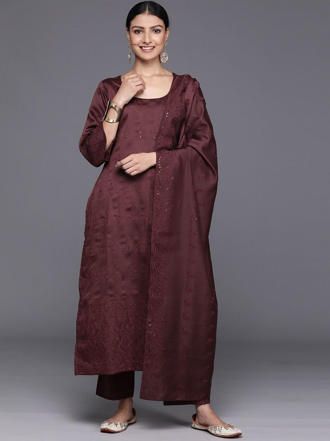 libas women floral embroidered regular chanderi silk kurta with trousers & with dupatta